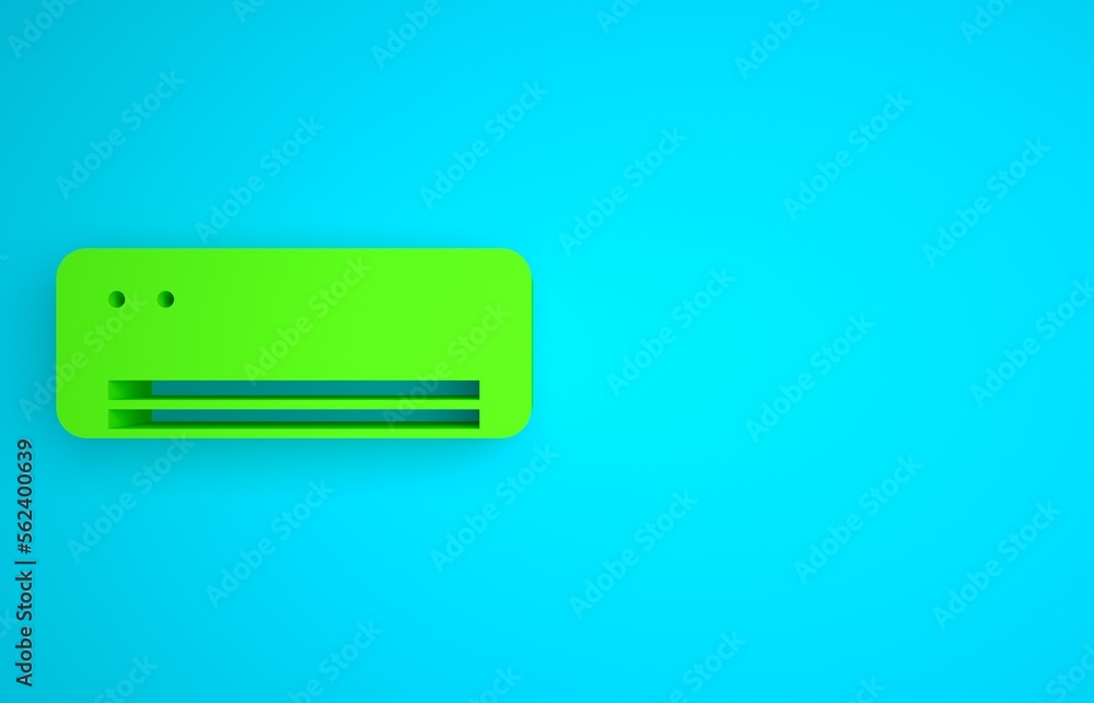 Green Air conditioner icon isolated on blue background. Split system air conditioning. Cool and cold