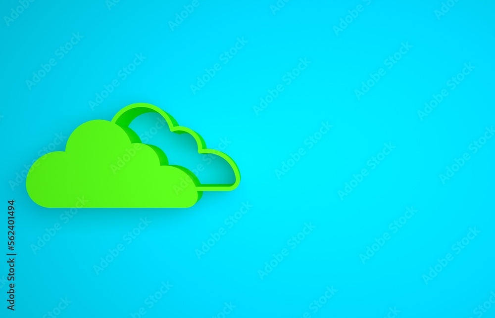 Green Cloud icon isolated on blue background. Minimalism concept. 3D render illustration