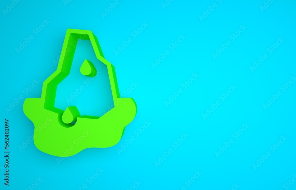 Green Glacier melting icon isolated on blue background. Minimalism concept. 3D render illustration