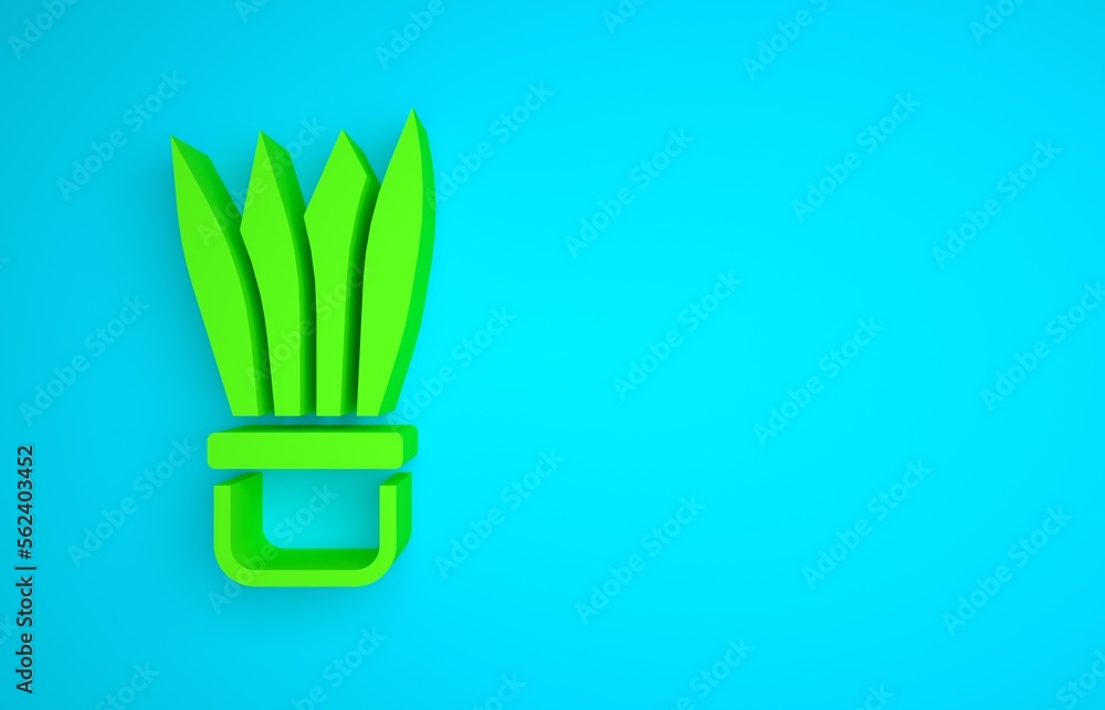 Green Plant in pot icon isolated on blue background. Plant growing in a pot. Potted plant sign. Mini