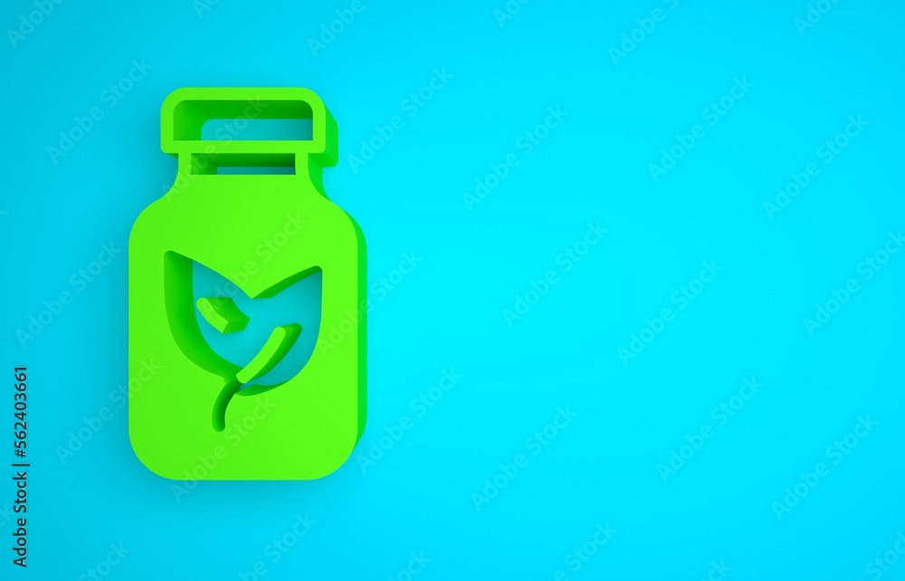 Green Fertilizer bottle icon isolated on blue background. Minimalism concept. 3D render illustration