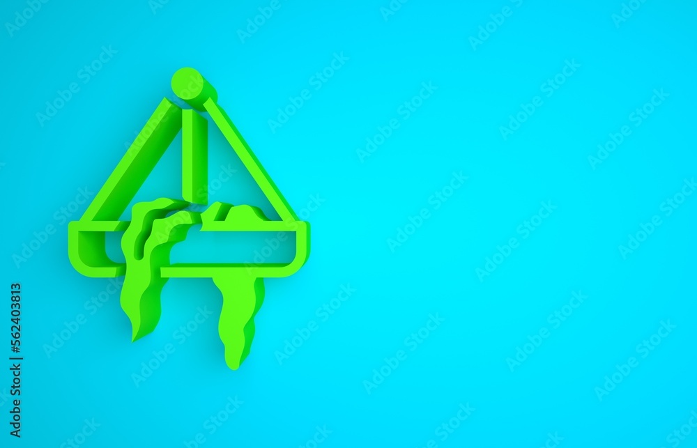 Green Plant in hanging pot icon isolated on blue background. Decorative macrame handmade hangers for