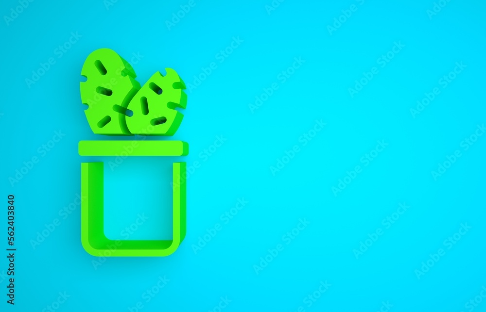 Green Cactus peyote in pot icon isolated on blue background. Plant growing in a pot. Potted plant si