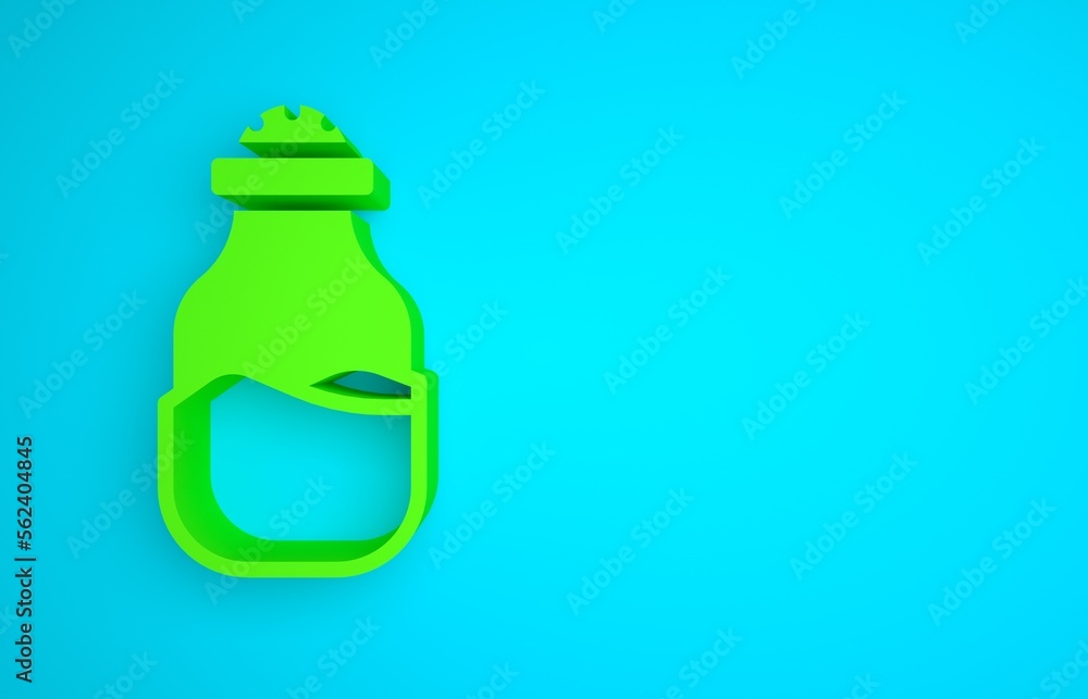 Green Spice in can icon isolated on blue background. Seasoning collection. Spice, condiments in a gl