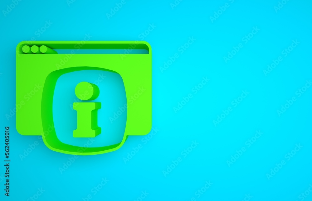 Green Computer monitor with text FAQ information icon isolated on blue background. Frequently asked 