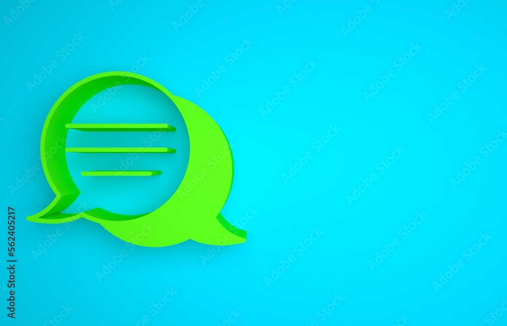 Green Speech bubble chat icon isolated on blue background. Message icon. Communication or comment ch