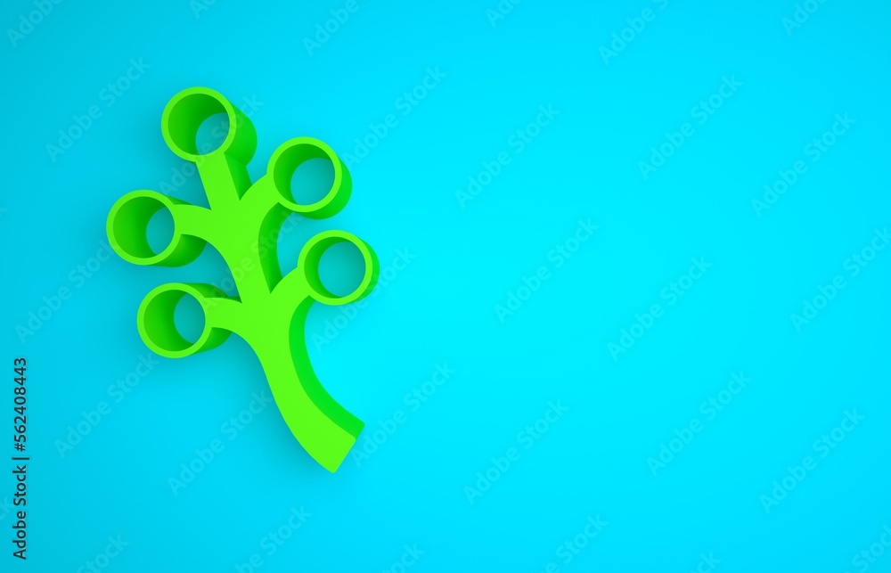 Green Blossom tree branch with flowers icon isolated on blue background. Minimalism concept. 3D rend