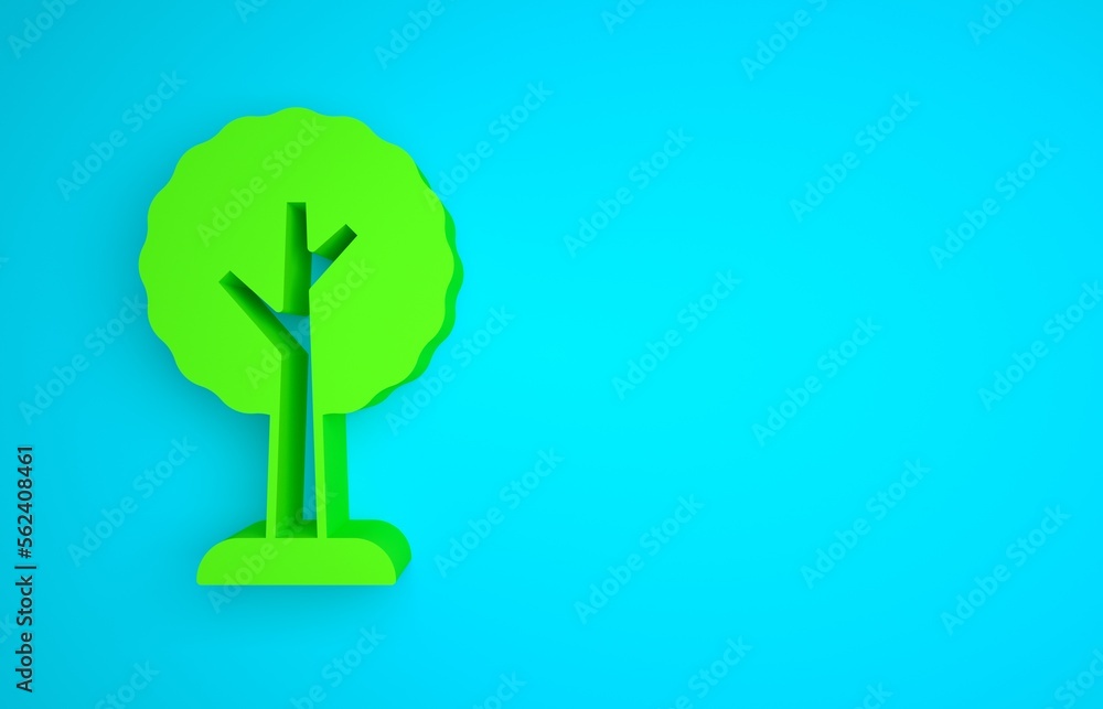 Green Tree icon isolated on blue background. Forest symbol. Minimalism concept. 3D render illustrati