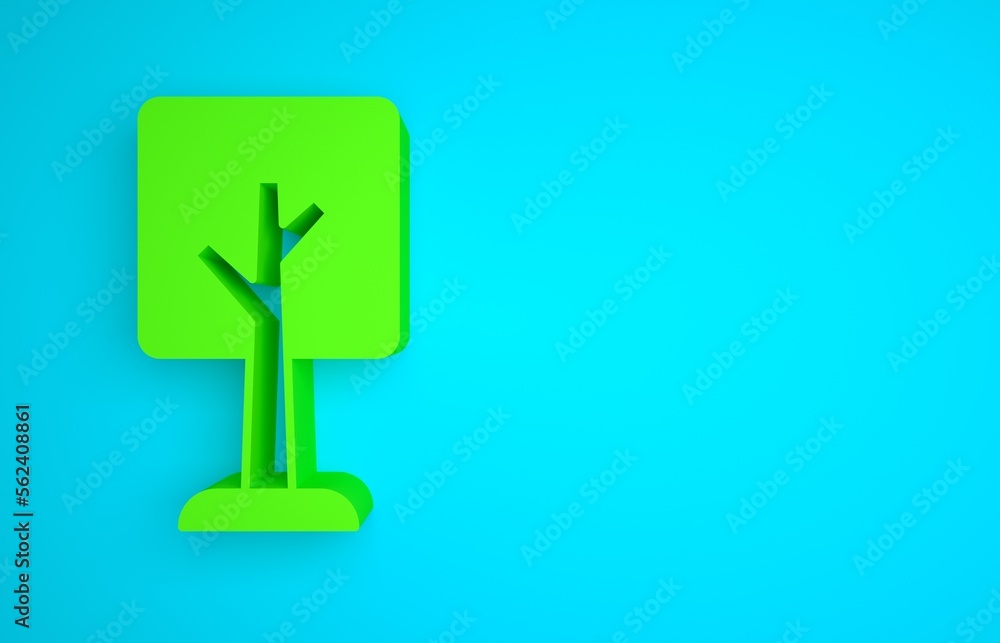 Green Tree icon isolated on blue background. Forest symbol. Minimalism concept. 3D render illustrati