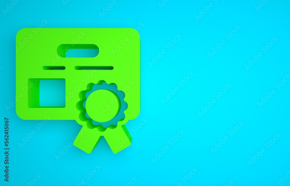 Green Certificate template icon isolated on blue background. Achievement, award, degree, grant, dipl