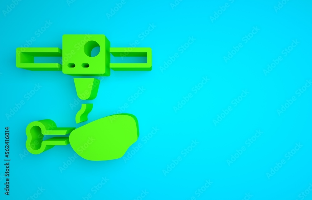 Green 3D printer chicken leg icon isolated on blue background. 3d printing. Minimalism concept. 3D r