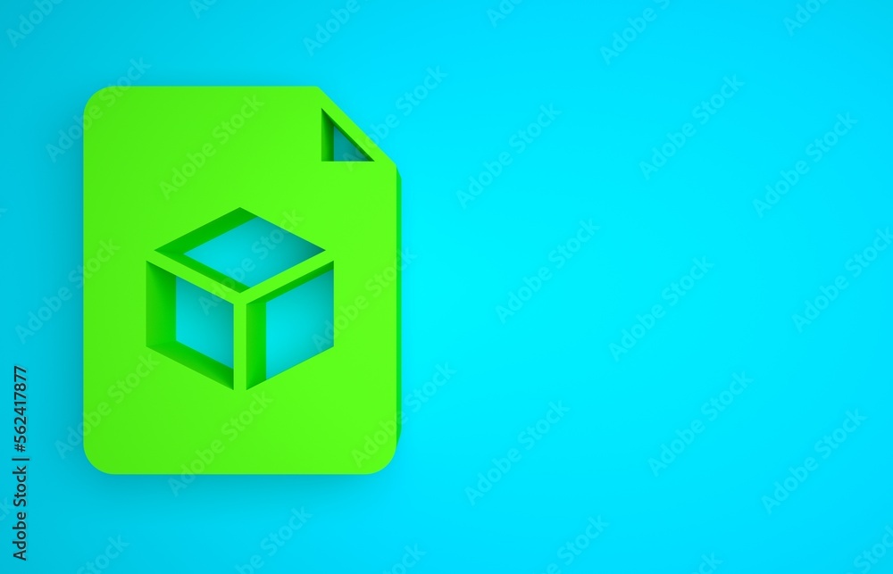 Green Isometric cube file icon isolated on blue background. Geometric cubes solid icon. 3D square si