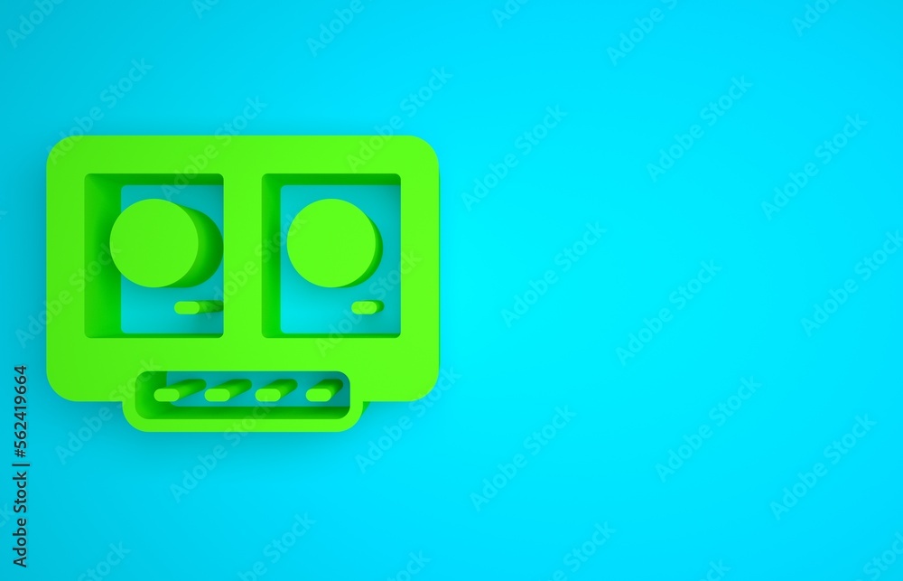 Green DJ remote for playing and mixing music icon isolated on blue background. DJ mixer complete wit