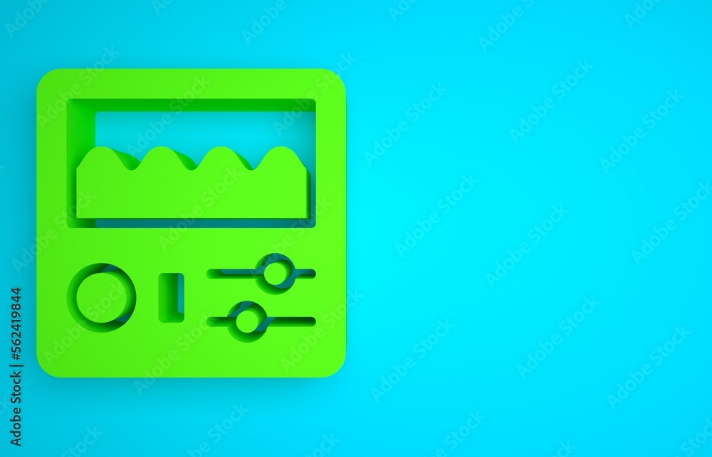 Green Drum machine icon isolated on blue background. Musical equipment. Minimalism concept. 3D rende