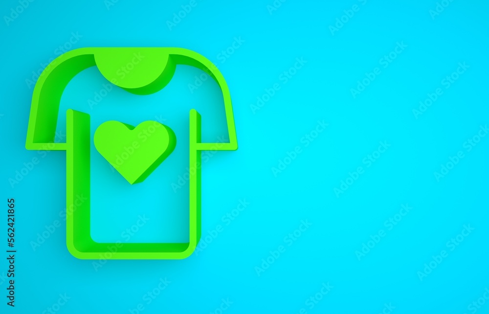 Green Clothes donation icon isolated on blue background. Minimalism concept. 3D render illustration