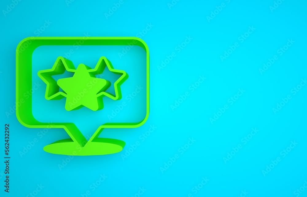 Green Five stars customer product rating review icon isolated on blue background. Favorite, best rat