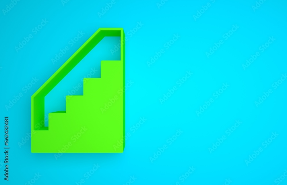 Green Stairs up icon isolated on blue background. Minimalism concept. 3D render illustration