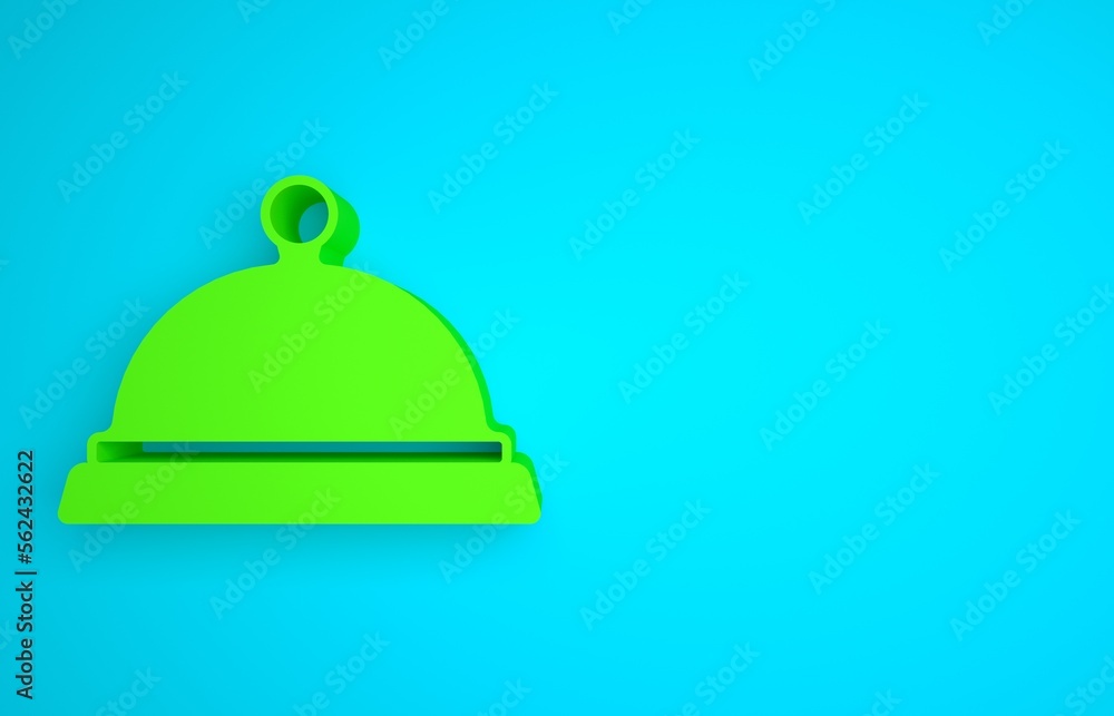 Green Covered with a tray of food icon isolated on blue background. Tray and lid sign. Restaurant cl