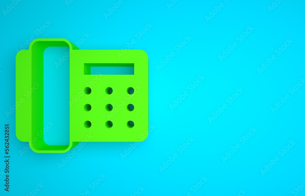 Green Telephone handset icon isolated on blue background. Phone sign. Minimalism concept. 3D render 