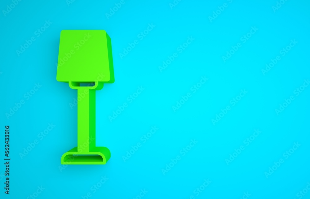 Green Table lamp icon isolated on blue background. Minimalism concept. 3D render illustration