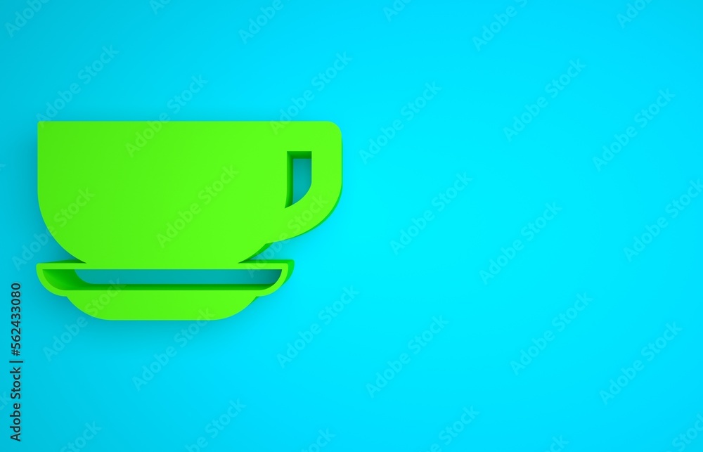 Green Coffee cup icon isolated on blue background. Tea cup. Hot drink coffee. Minimalism concept. 3D