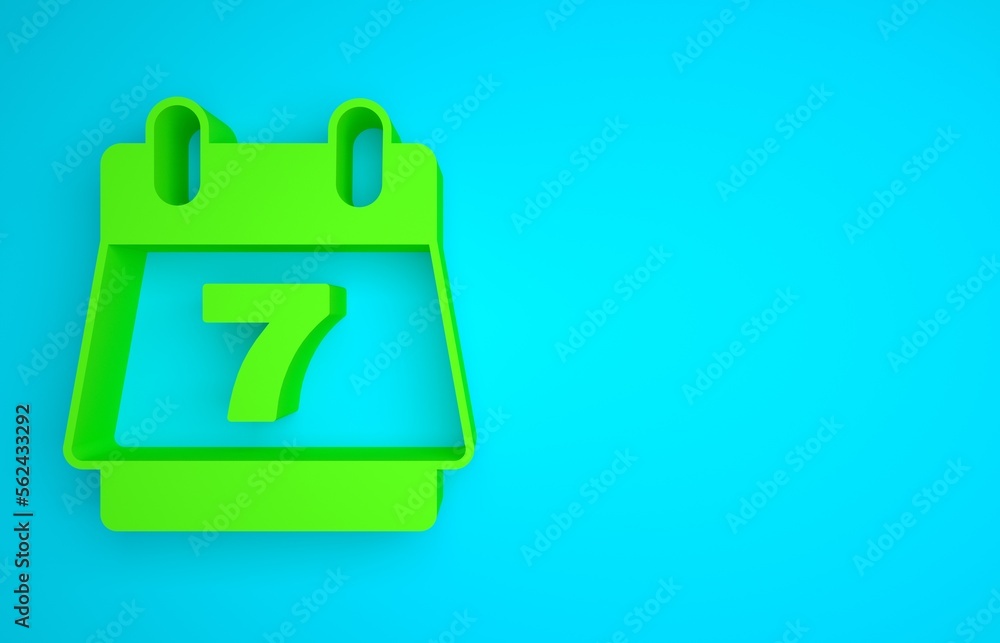 Green Hotel booking calendar icon isolated on blue background. Minimalism concept. 3D render illustr