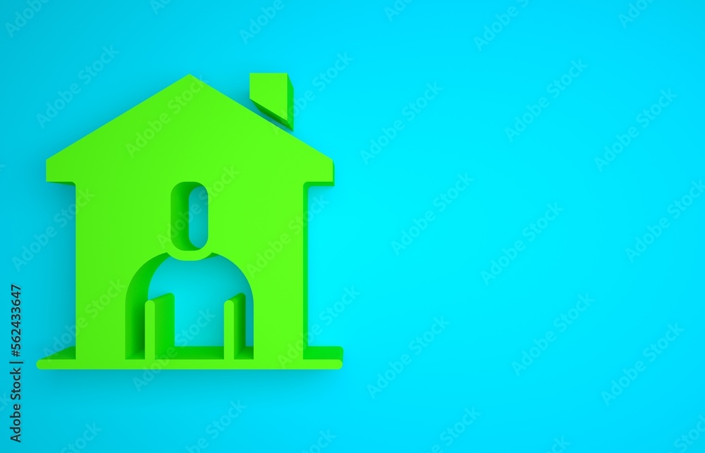 Green Shelter for homeless icon isolated on blue background. Emergency housing, temporary residence 