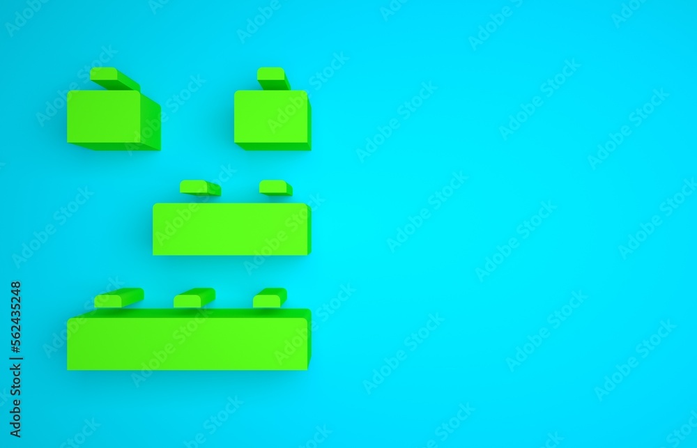 Green Toy building block bricks for children icon isolated on blue background. Minimalism concept. 3