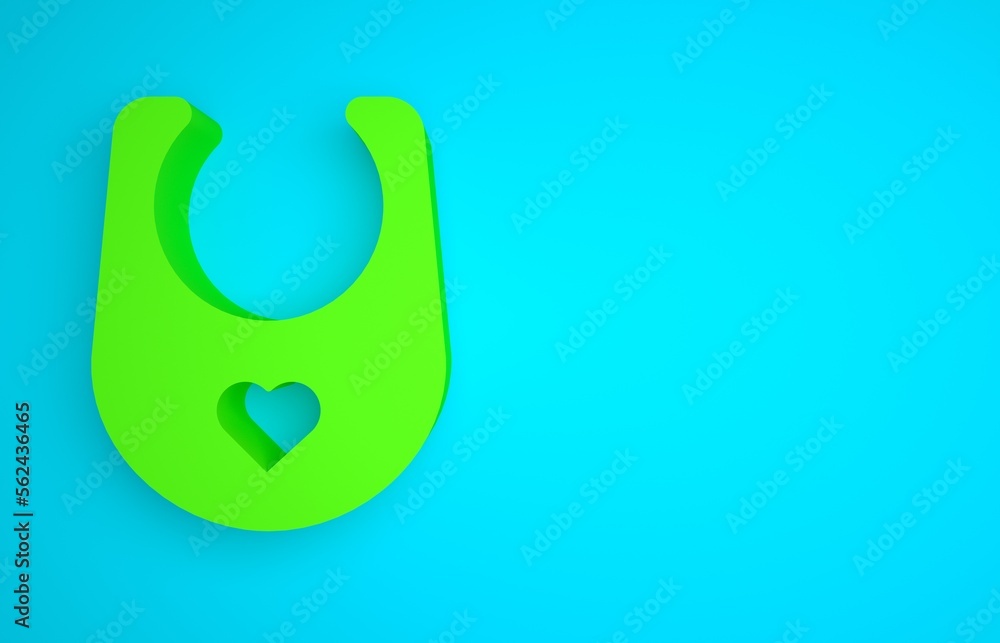 Green Baby bib icon isolated on blue background. Minimalism concept. 3D render illustration