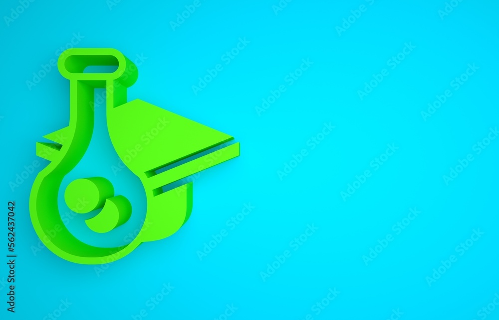 Green Graduation cap icon isolated on blue background. Graduation hat with tassel icon. Minimalism c