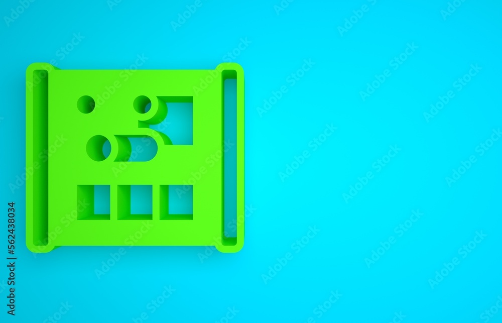 Green Graphing paper for engineering icon isolated on blue background. Minimalism concept. 3D render