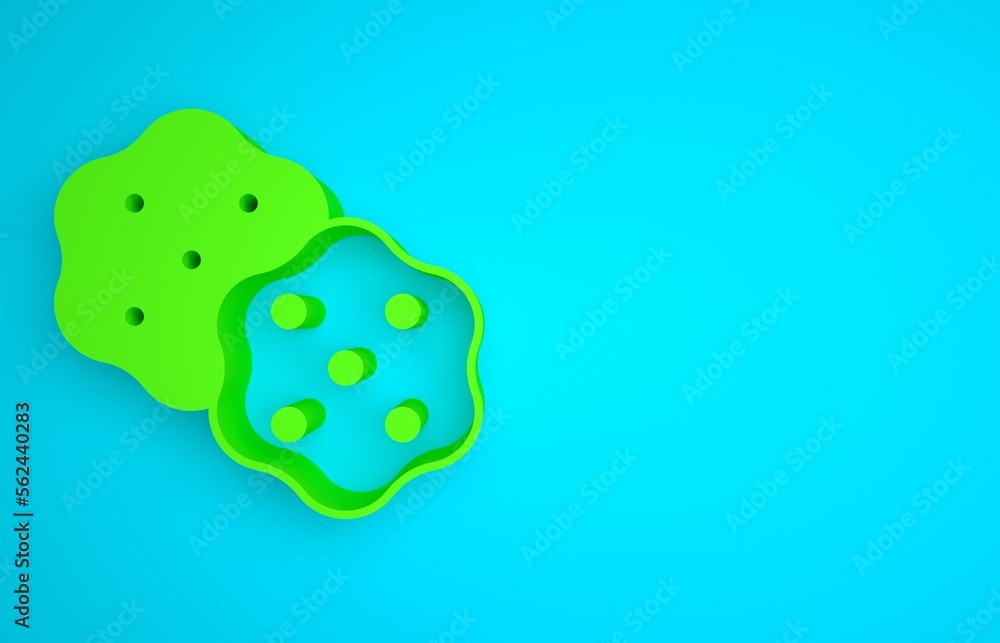 Green Cracker biscuit icon isolated on blue background. Sweet cookie. Minimalism concept. 3D render 