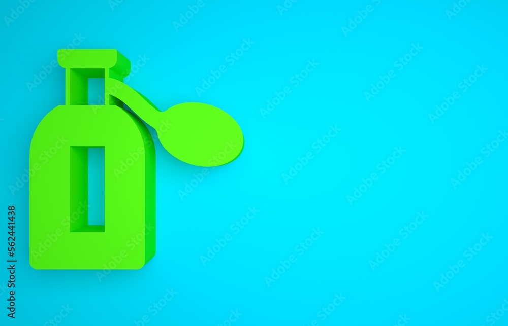 Green Perfume icon isolated on blue background. Minimalism concept. 3D render illustration