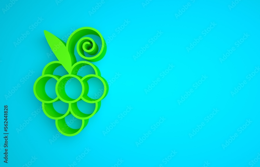 Green Grape fruit icon isolated on blue background. Minimalism concept. 3D render illustration