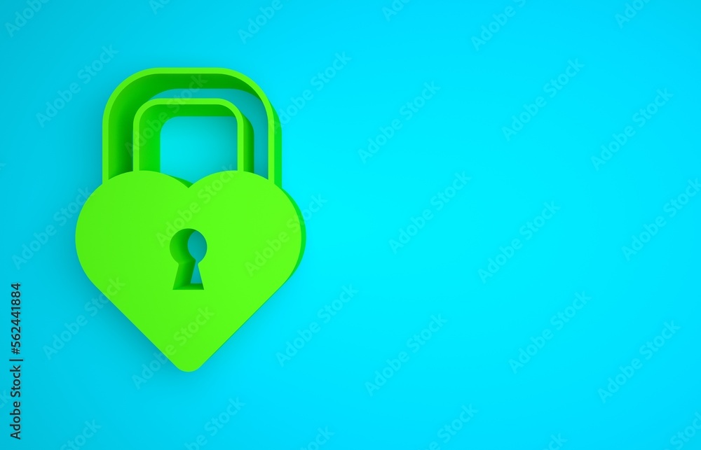 Green Castle in the shape of a heart icon isolated on blue background. Locked Heart. Love symbol and