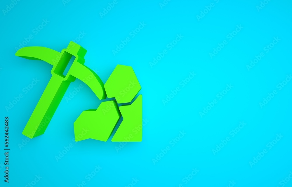 Green Gold mining icon isolated on blue background. Minimalism concept. 3D render illustration