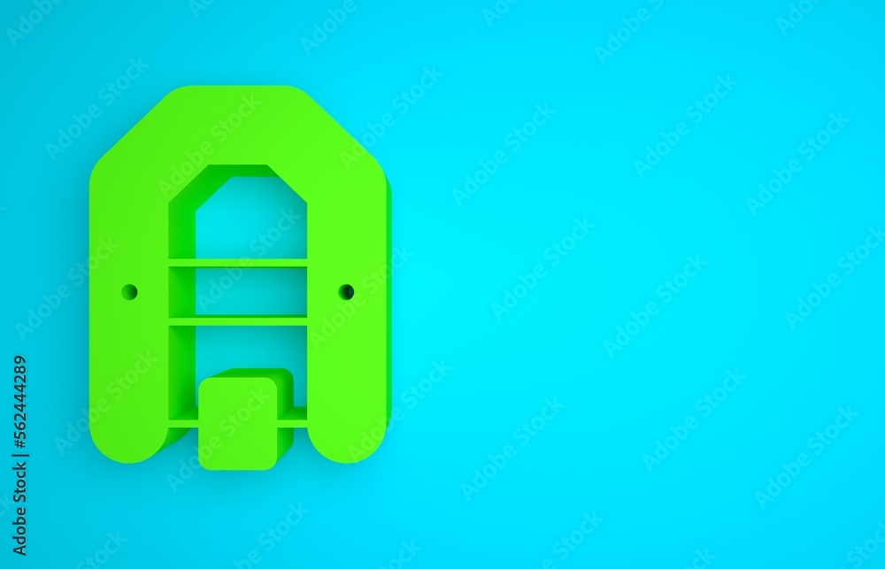 Green Rafting boat icon isolated on blue background. Inflatable boat with paddles. Water sports, ext