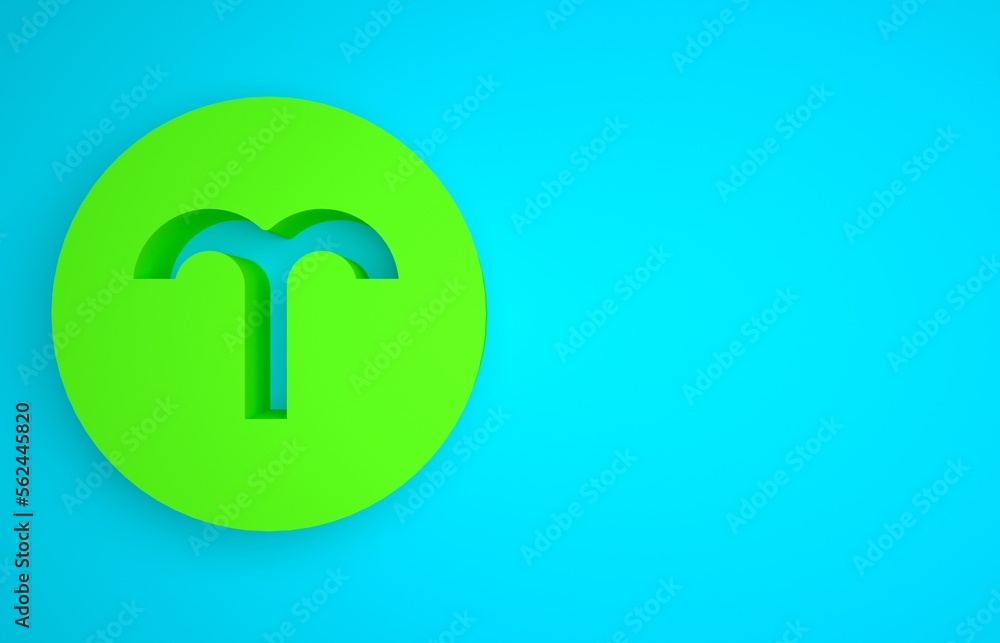 Green Aries zodiac sign icon isolated on blue background. Astrological horoscope collection. Minimal