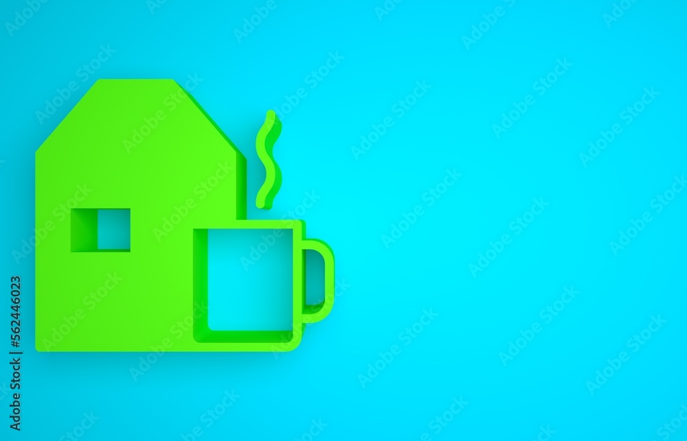 Green Cup of tea with milk icon isolated on blue background. Minimalism concept. 3D render illustrat