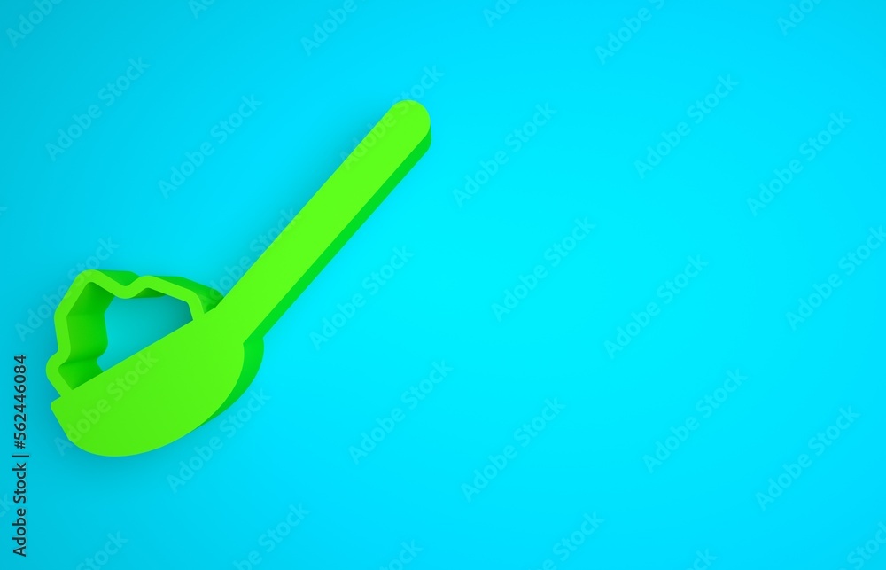 Green Spoon with sugar icon isolated on blue background. Teaspoon for tea or coffee. Minimalism conc