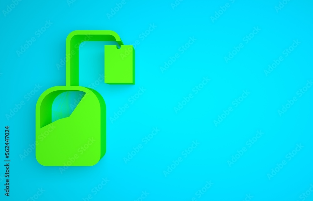 Green Tea bag icon isolated on blue background. Minimalism concept. 3D render illustration