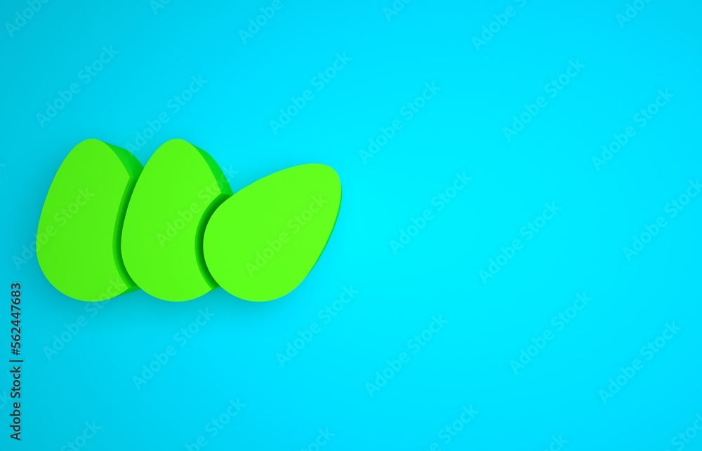 Green Chicken egg icon isolated on blue background. Minimalism concept. 3D render illustration