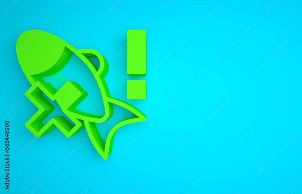 Green No fish icon isolated on blue background. Minimalism concept. 3D render illustration