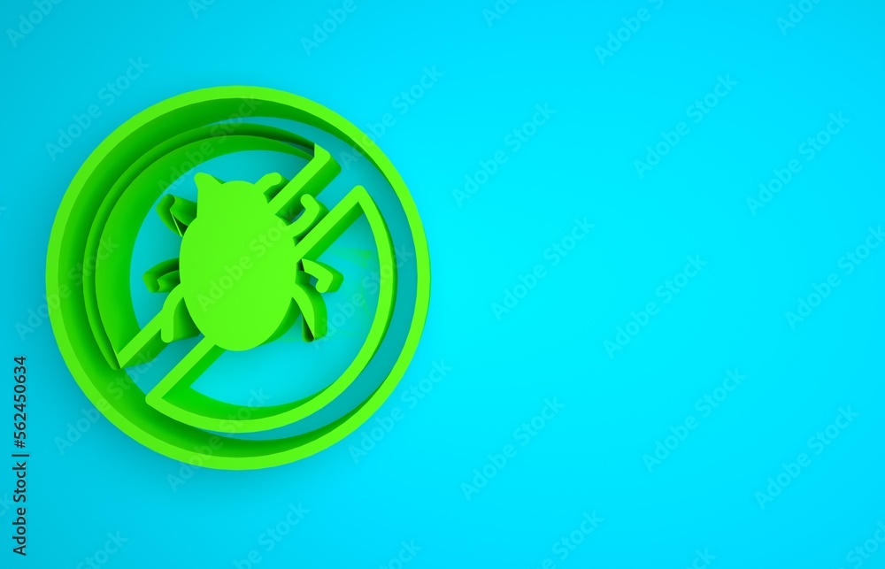 Green Stop colorado beetle icon isolated on blue background. Minimalism concept. 3D render illustrat