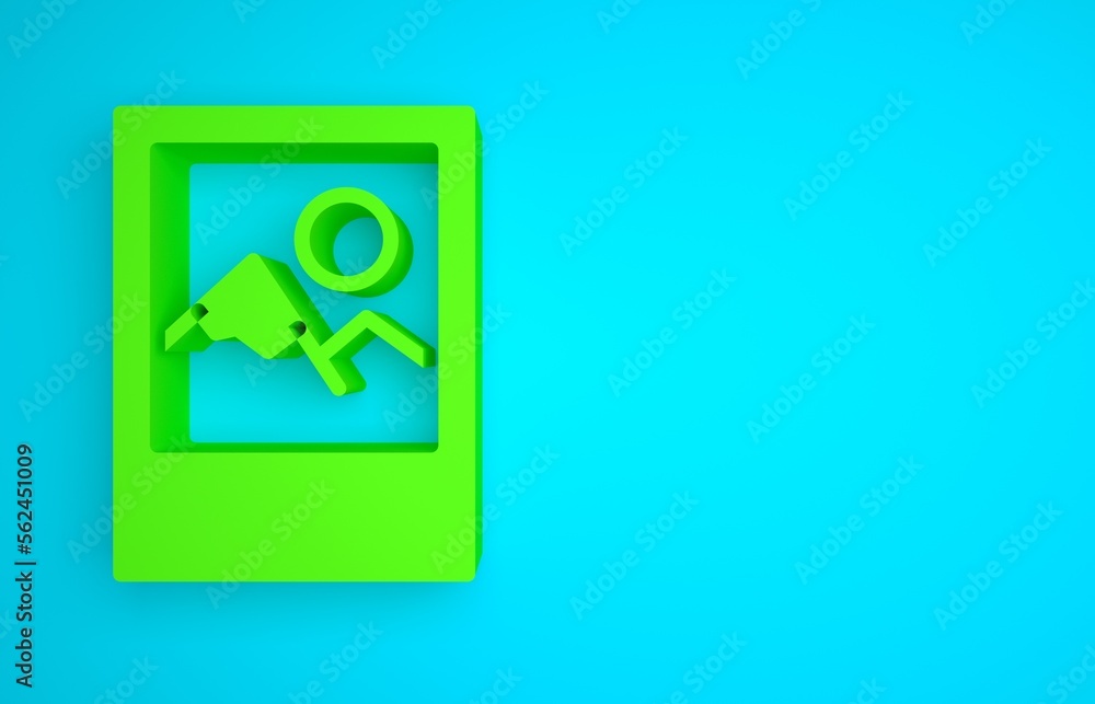 Green Photo frame icon isolated on blue background. Vintage empty photos frame. Minimalism concept. 