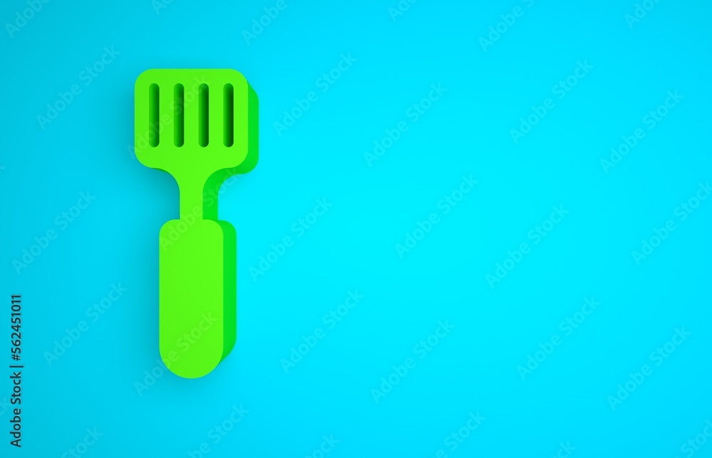 Green Spatula icon isolated on blue background. Kitchen spatula icon. BBQ spatula sign. Barbecue and