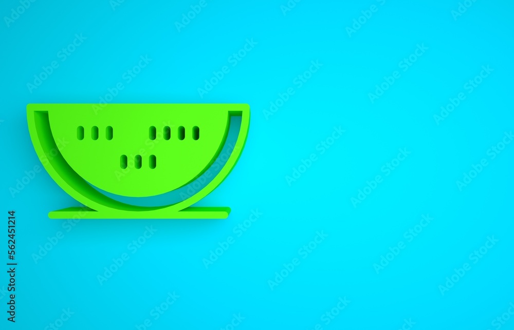 Green Watermelon icon isolated on blue background. Minimalism concept. 3D render illustration