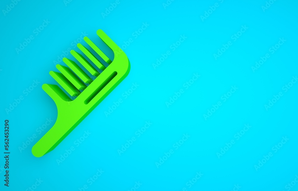 Green Hairbrush icon isolated on blue background. Comb hair sign. Barber symbol. Minimalism concept.