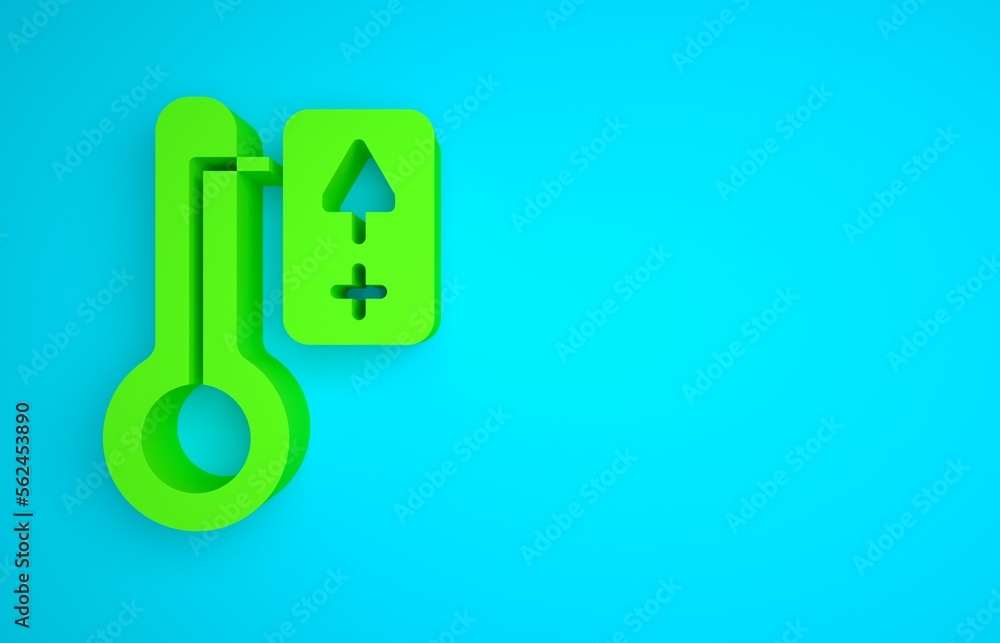 Green Sauna thermometer icon isolated on blue background. Sauna and bath equipment. Minimalism conce