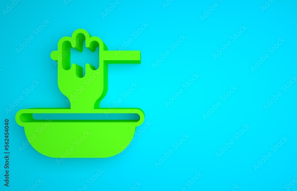 Green Honey dipper stick with bowl icon isolated on blue background. Honey ladle. Minimalism concept